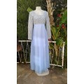 Vintage Classic Elegant 1960s Light Blue Silver Lace And Chiffon Evening Gown Size 14