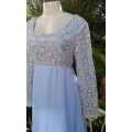 Vintage Classic Elegant 1960s Light Blue Silver Lace And Chiffon Evening Gown Size 14