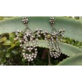 Antique Art Nouveau Filigree Clear Rhinestone Seedling Pearls Chandelier Drop Earrings