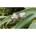 Vintage Large Mid Century Modern Silver Tone Clip On Earrings Floral Motif