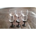 Set Of 6 Crystal Luminarc Black Stem Wine And Sherry Glasses Made In France