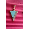 Vintage 1980s Triangular Turquoise Glass Diamante Gold Tone Stud Earrings