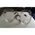 2 Vintage Handcut Crystal Beer Glasses Tankards With Bottle Green Handles SA Cut Glass