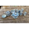 Vintage Light Blue Oriental Tea And Rice Wine Set 16 Pieces Marked
