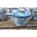 Vintage Light Blue Oriental Tea And Rice Wine Set 16 Pieces Marked