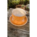 Antique Extra Large Orange Lustre Ware Coffee Cup And Saucer