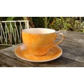 Antique Extra Large Orange Lustre Ware Coffee Cup And Saucer