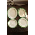 Queens Green Solianware Simpson`s Potteries Green Gold Rimmed Art Deco Dinner Set 13 Pieces