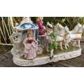 Large Vintage Porcelain 4 Horse Carriage Coach Victorian Scene Figurine Ornament