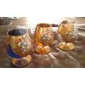 3 Exquisite Vintage Bohemian Gilded Glass Cognac Tumblers Glasses
