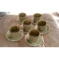 Vintage Mid Century Modern Tams England Coffee Set 6 Cups And Saucers Moss Green