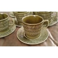 Vintage Mid Century Modern Tams England Coffee Set 6 Cups And Saucers Moss Green