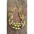 Vintage 1950s 3 String Apple Green Faceted Plastic Beads Necklace