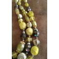 Vintage 1950s 3 String Apple Green Faceted Plastic Beads Necklace