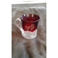 Antique Burgundy Red Bohemian Glass Cup With The Star Of David Etched Augusta 1913