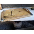 Vintage 2 Mid Century Hand Painted East Africa Crane Nesting Trays Handles Wood Chrome