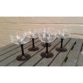 5 Antique Art Nouveau Black Stemmed Handcut Mouthblown Crystal Champagne Glasses