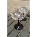 5 Antique Art Nouveau Black Stemmed Handcut Mouthblown Crystal Champagne Glasses