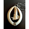 Large Handcrafted Warthog Bone Tusks And Fish Teeth Jaw Bone Pendant Sterling Silver