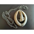 Large Handcrafted Warthog Bone Tusks And Fish Teeth Jaw Bone Pendant Sterling Silver