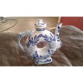 Vintage Handpaintec Canton Bejing Cobalt Blue And White Doughnut Tea Pot