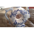 Vintage Handpaintec Canton Bejing Cobalt Blue And White Doughnut Tea Pot