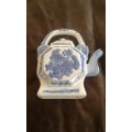 Vintage Handpainting Canton Nanking Cobalt Blue And White Sextagonal Tea Pot