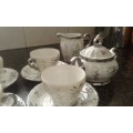 Vintage Delicate White And Silver Palm Trees 4 Demitasse Coffee Cups Milk Jug Sugar Bowl