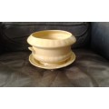 Stunning Vintage Mid Century Two Piece Yellow Zaarberg Pottery Parrow Flower Frog Vase Plate Bracken