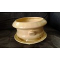 Stunning Vintage Mid Century Two Piece Yellow Zaarberg Pottery Parrow Flower Frog Vase Plate Bracken