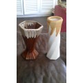 2 Vintage Mid Century Modern Ceramic Majolica  Flower Vases 1960s