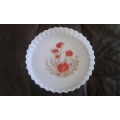 Vintage Mid Century Modern White Milk Glass Red Poppies Cake Form Mold