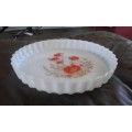 Vintage Mid Century Modern White Milk Glass Red Poppies Cake Form Mold