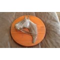 Vintage Heavy 3D Copper Horse Head Round Wall Plaque Ornament Wooden Frame Mid Century