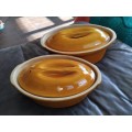 Vintage French La Bourguignonne Set Of 2 Ceramic Majolica High Glazed Tureen Casserole Dishes
