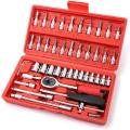 46 piece 1/4 inch socket ratchet wrench set with storage box for car repair