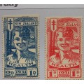 1931 one cent red+two cent blue, new Zealand health stamps in good condition not used+h.