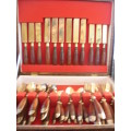 Vintage Thai bronze and rosewood 48 piece canteen for 12 in wooden box