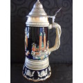 Tall Vintage Thorens Beer Stein, pottery & pewter music box 270 mm high