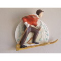 SALE!! Stunning ceramic Retro wall plaque of a skier in 3-D