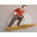 SALE!! Stunning ceramic Retro wall plaque of a skier in 3-D