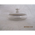 Glass powder bowl with hallmarked silver rim and lid - Birmingham circa 1923
