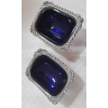 Silver Plated Open Salts with Blue Glass Liners