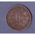 1893 6 Pence Zuid Afrikaansche Republiek - as per scan