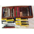 *CRAZY R1 START* Massive lot of collectible Fountain & Ball-Point pens with pen tray