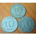 *CRAZY R1 START* Sweden 10 Ore 1929/36/41 - R24 worth of Silver