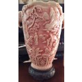 Stunning Vintage Faux ivory Chinese carved vase. Signed by artist