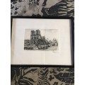 Beautiful framed pencil sketch of Paris Notre Dame Et Les Bouquinistes signed in a wooden frame