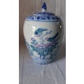 Stunning Oriental Vase and Lid with hand painted birds and flowers