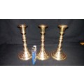 3 Solid  Brass candle stick holders